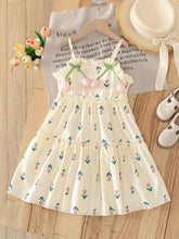 oung Girl Fashion Casual Cute Small Floral Print Ruffle Tiered Shoulder-Strap Loose Straight Dress, Summer